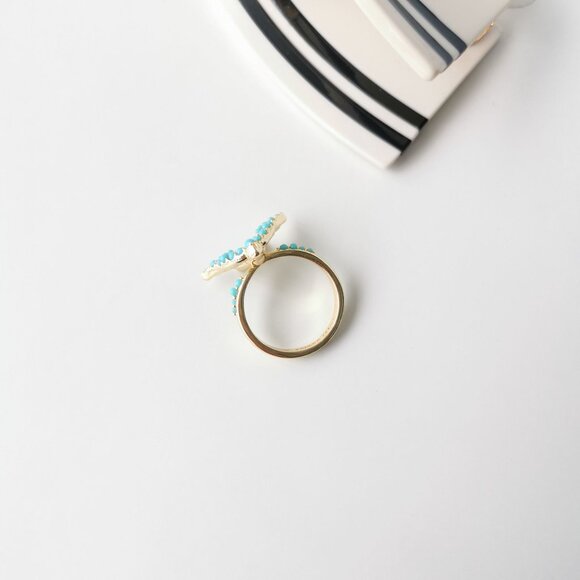 Kendra Scott Melody Bird Gold Teal Crystal Cocktail Ring Size 7 - Picture 3 of 4